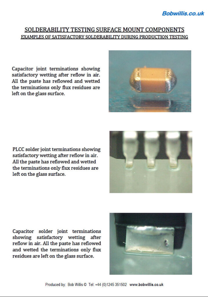 Solderability testing and defects wall charts and poster training sets